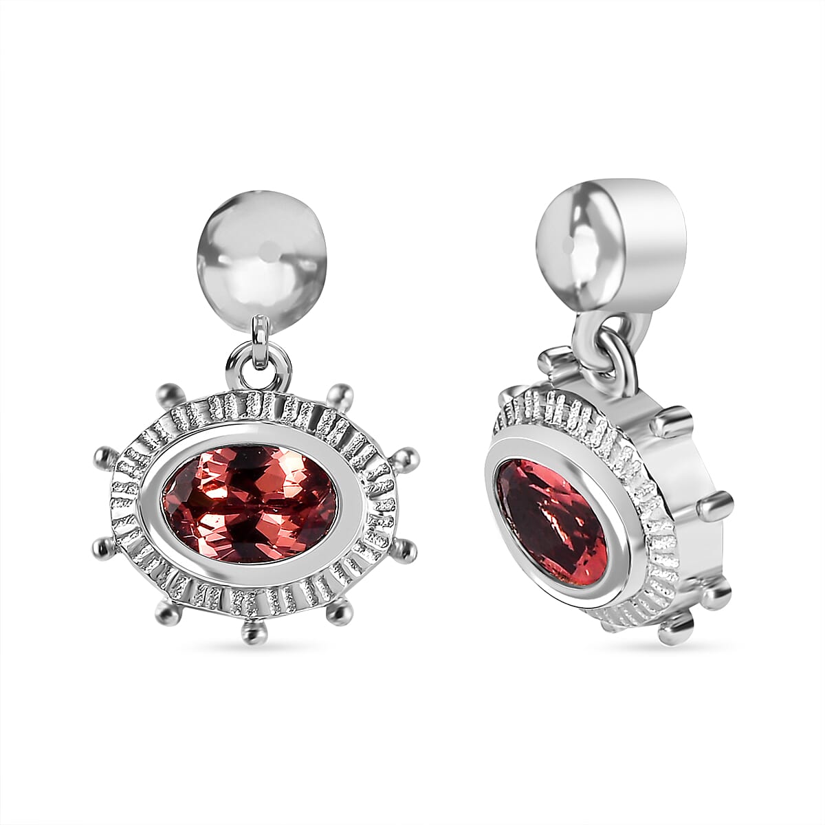 Tanzanian Blush Garnet Earrings in Rhodium Overlay Sterling Silver 1.13 Ct Tanzanian Blush Garnet Earrings in Rhodium Overlay Sterling Silver 1.13 Ct