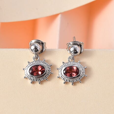 Tanzanian Blush Garnet Earrings in Rhodium Overlay Sterling Silver 1.13 Ct