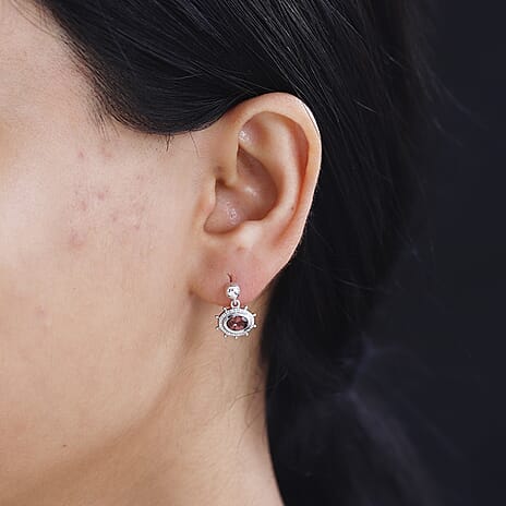 Tanzanian Blush Garnet Earrings in Rhodium Overlay Sterling Silver 1.13 Ct