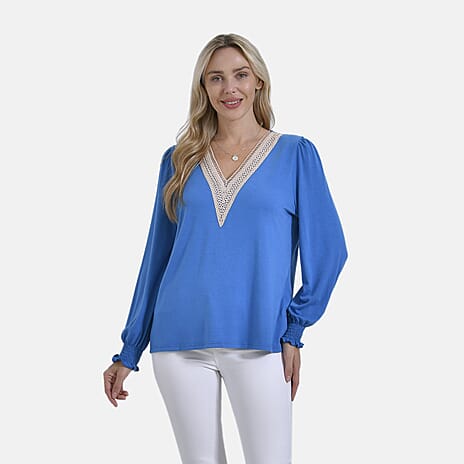 La Marey V-Neck Long Sleeve Top (Size 8 to 10) - Blue