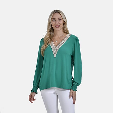 La Marey V-Neck Long Sleeve Jersey Top (Size M) - Green