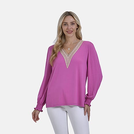 La Marey V-Neck Long Sleeve Jersey Top (Size M) - Purple