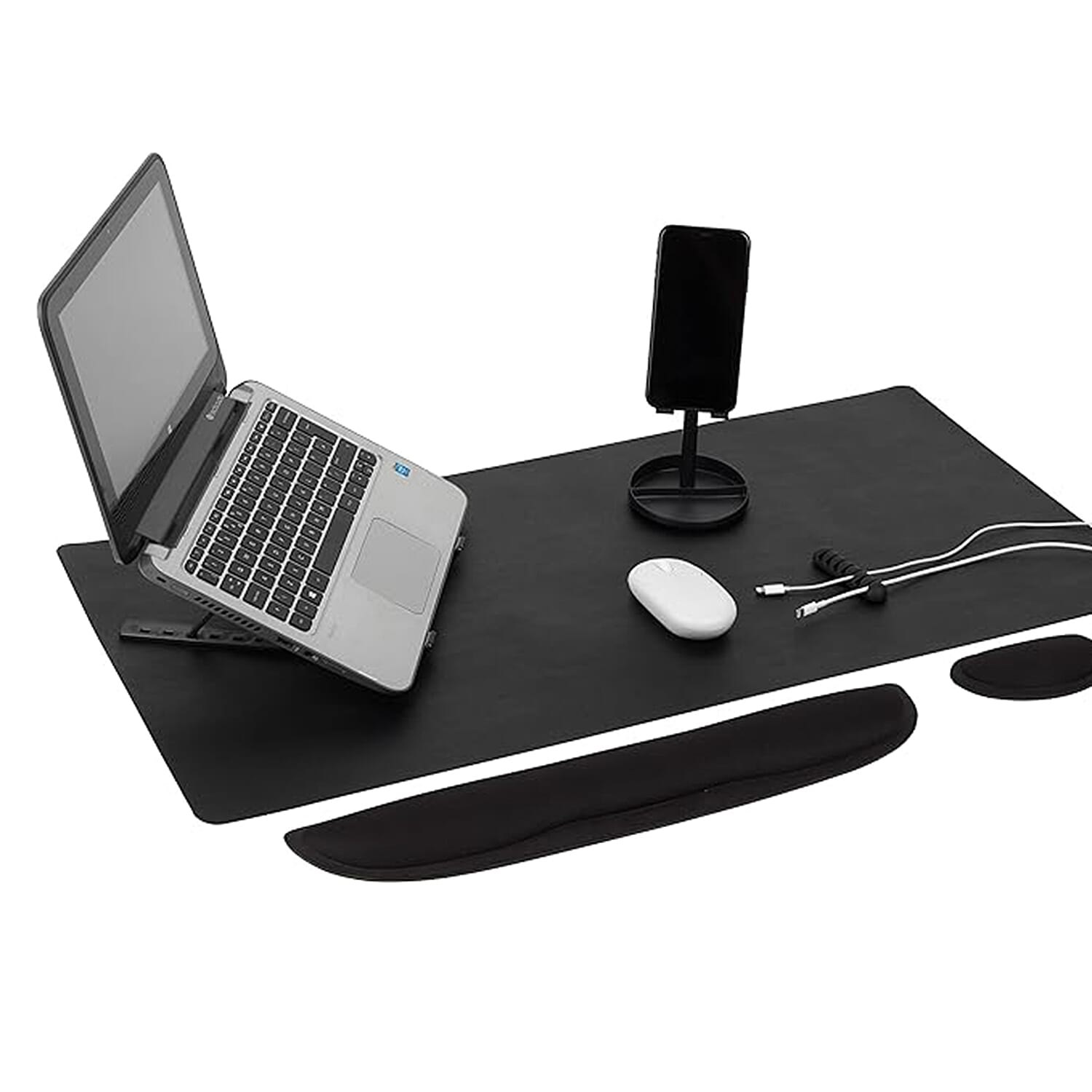 INTEMPO Studio 6 in 1 Set (Desk Mat, Laptop Riser, Cable Tidy, 2 Wrist Support & Phone Holder) - Black