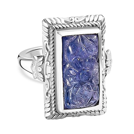 Tanzanite  Solitaire Ring in rhodium Sterling Silver 8.70 ct,  Silver Wt. 7.47 Gms  8.525  Ct.