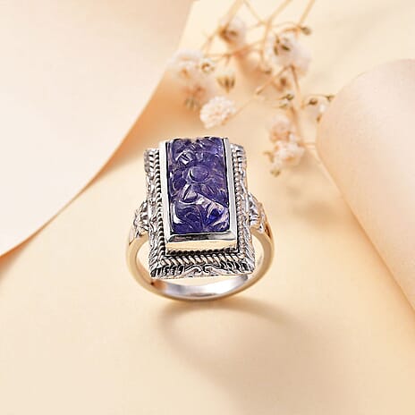 Tanzanite  Solitaire Ring in rhodium Sterling Silver 8.70 ct,  Silver Wt. 7.47 Gms  8.525  Ct.