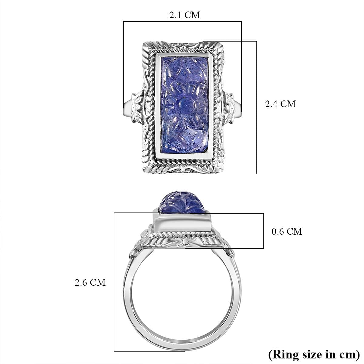 Tanzanite Solitaire Ring in rhodium Sterling Silver 8.70 ct, Silver Wt. 7.47 Gms 8.525 Ct. Tanzanite Solitaire Ring in rhodium Sterling Silver 8.70 ct, Silver Wt. 7.47 Gms 8.525 Ct.