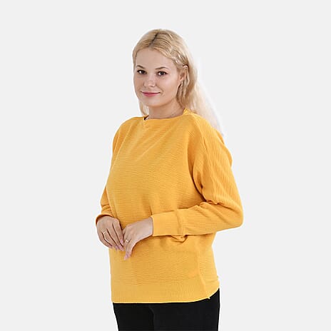 Autumn Lifestyle Deal -Tamsy Cotton Solid Bat Sleeve Sweater (One Size 8 to 20) - Yellow