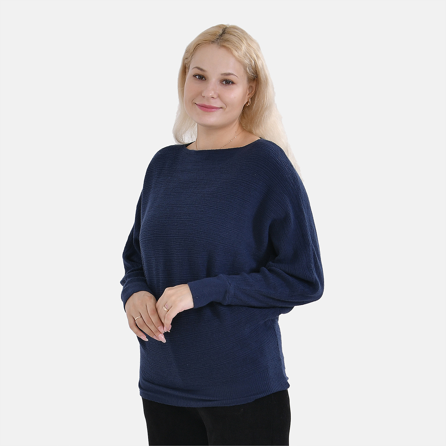 TAMSY Cotton Blend Batsleeve Jumper (One Size) - Navy