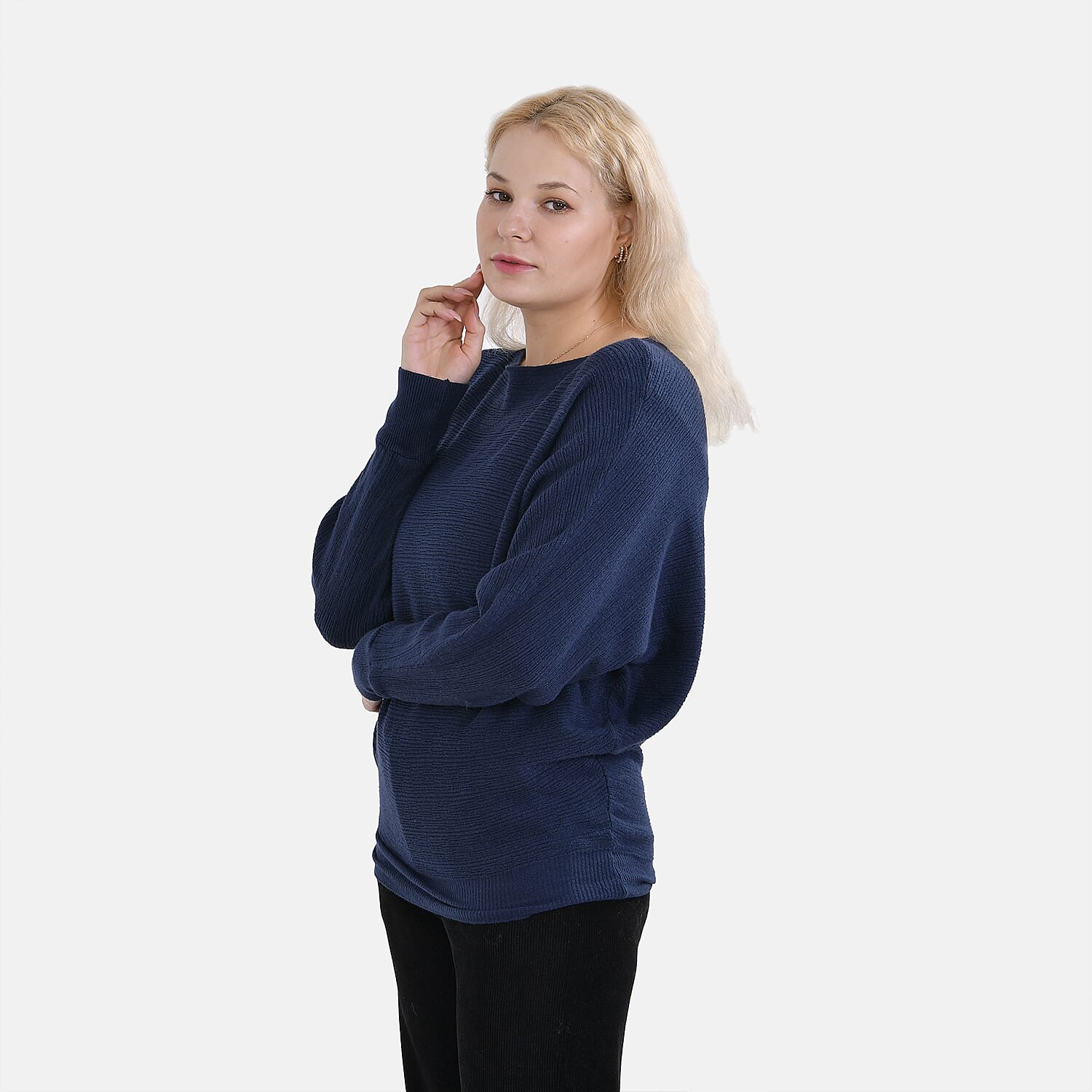 TAMSY Cotton Blend Batsleeve Jumper (One Size) - Navy