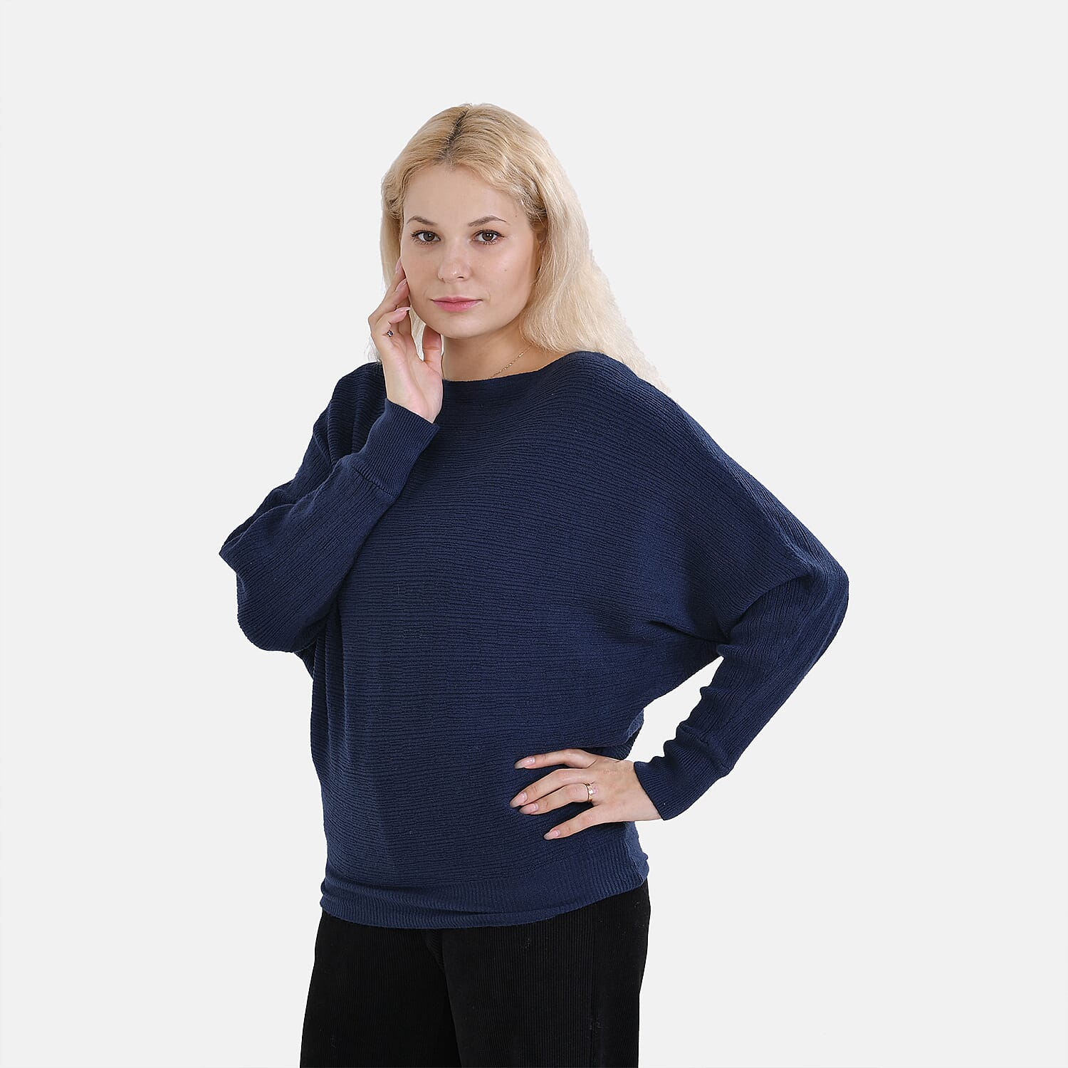 TAMSY Cotton Blend Batsleeve Jumper (One Size) - Navy