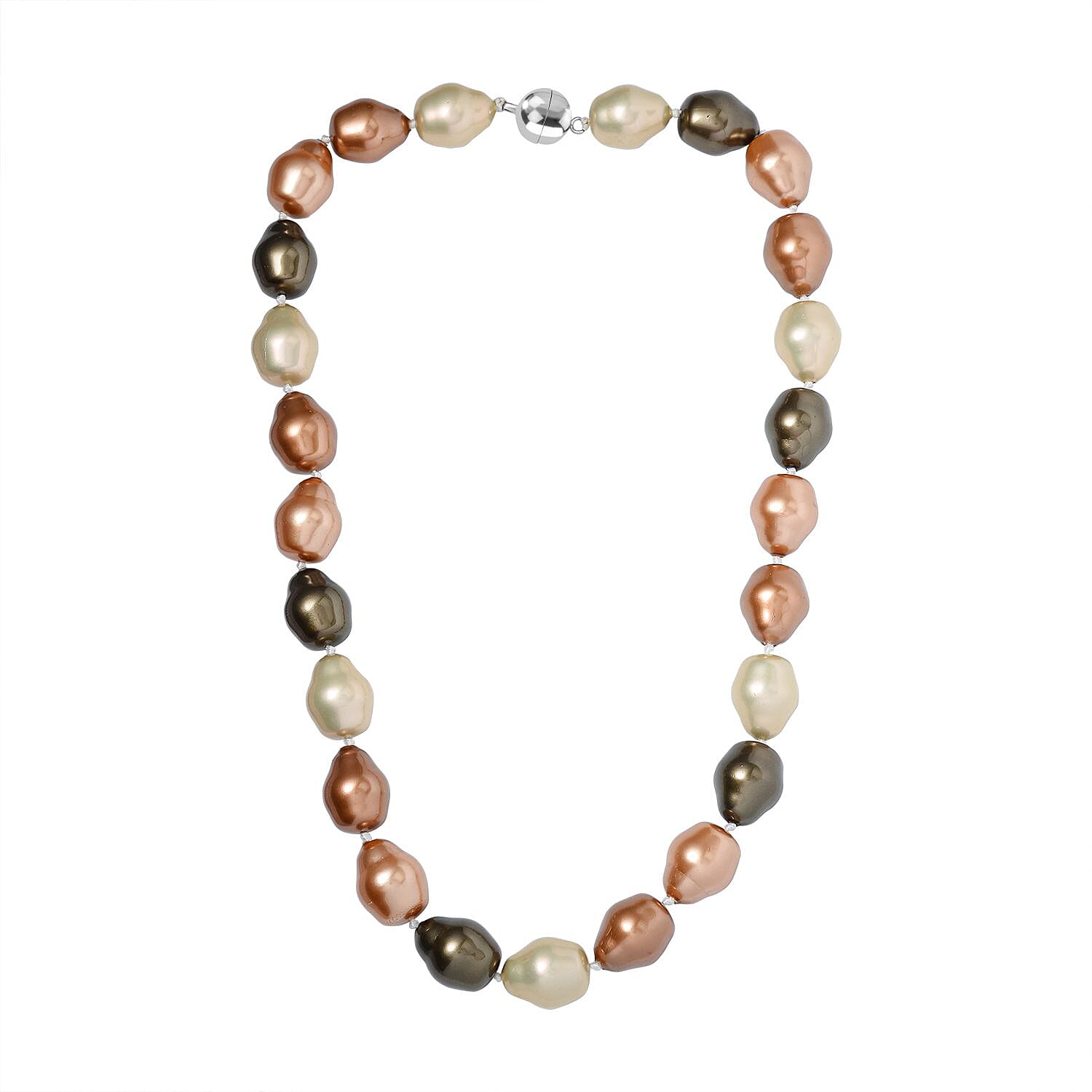 Multi Colour Baroque Shell Pearl Necklace (Size - 20) in Rhodium Overlay Sterling Silver With Magnetic Clasp