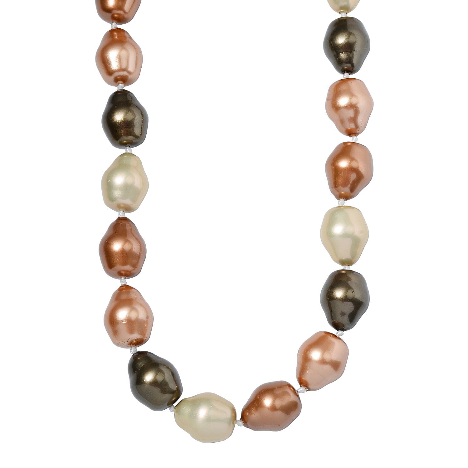 Multi Colour Baroque Shell Pearl Necklace (Size - 20) in Rhodium Overlay Sterling Silver With Magnetic Clasp