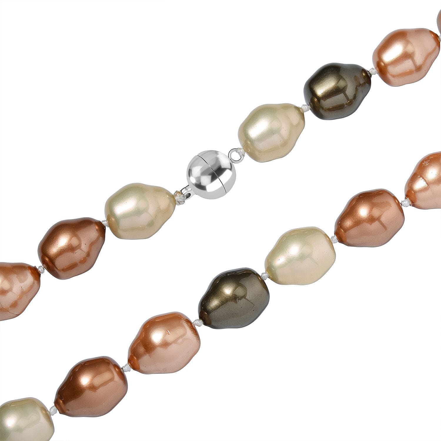 Multi Colour Baroque Shell Pearl Necklace (Size - 20) in Rhodium Overlay Sterling Silver With Magnetic Clasp