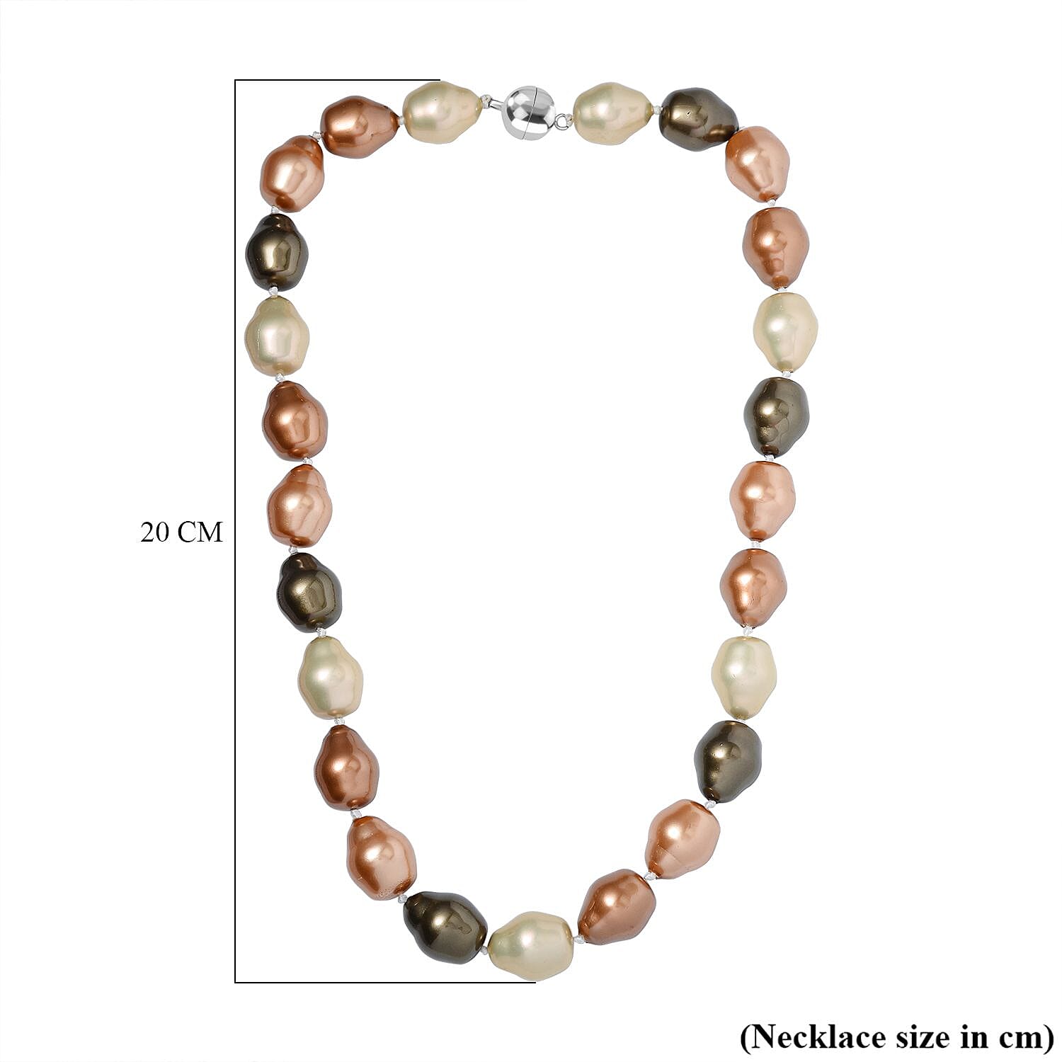 Multi Colour Baroque Shell Pearl Necklace (Size - 20) in Rhodium Overlay Sterling Silver With Magnetic Clasp