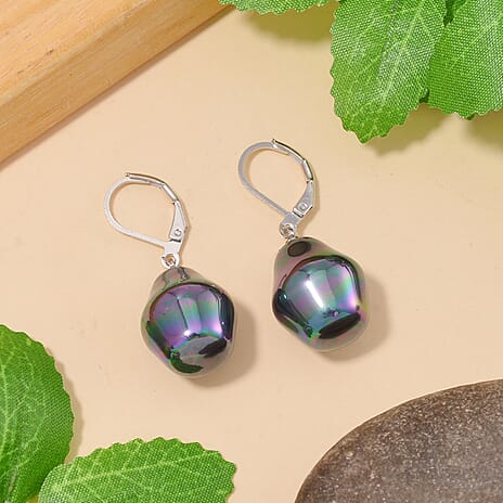 Peacock Colour Shell Pearl Earrings