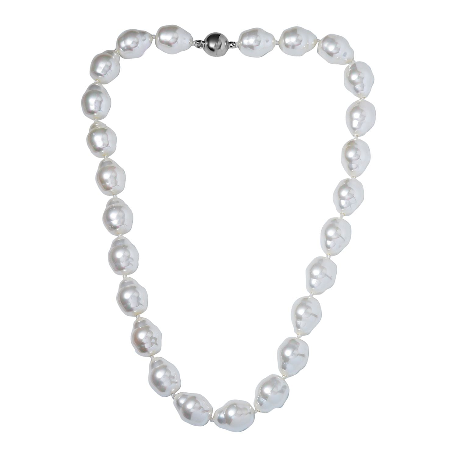 White Shell Pearl Necklace with Magnetic Clasp (Size - 20) in Rhodium Sterling Silver