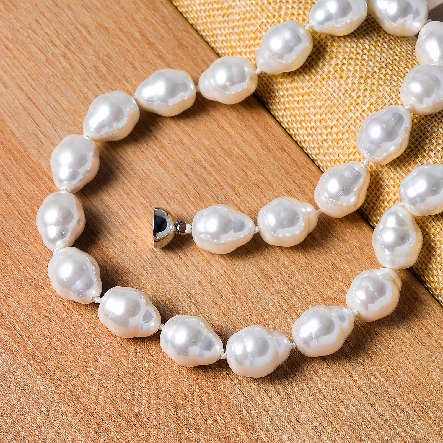 White Shell Pearl Necklace with Magnetic Clasp (Size - 20) in Rhodium Sterling Silver