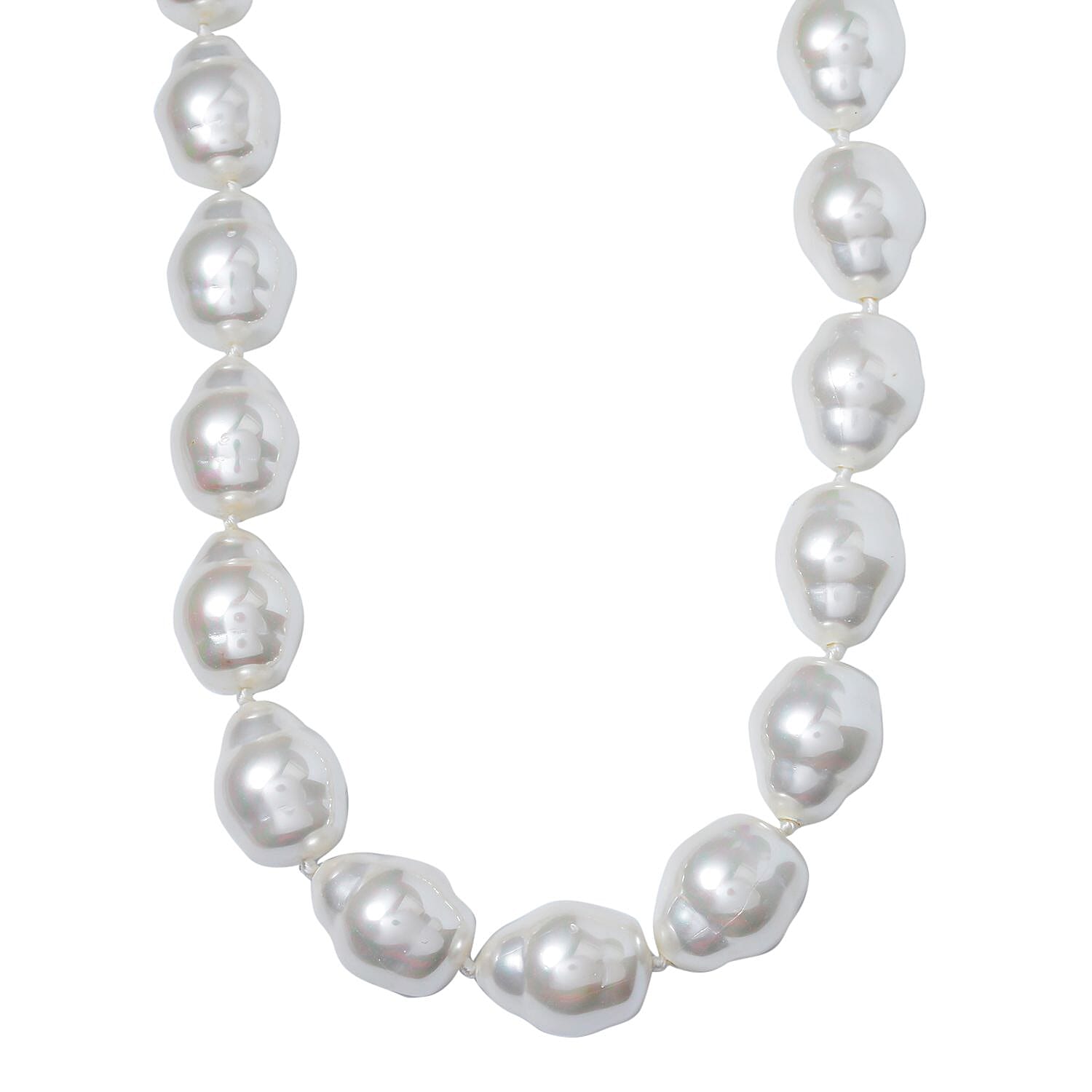 White Shell Pearl Necklace with Magnetic Clasp (Size - 20) in Rhodium Sterling Silver