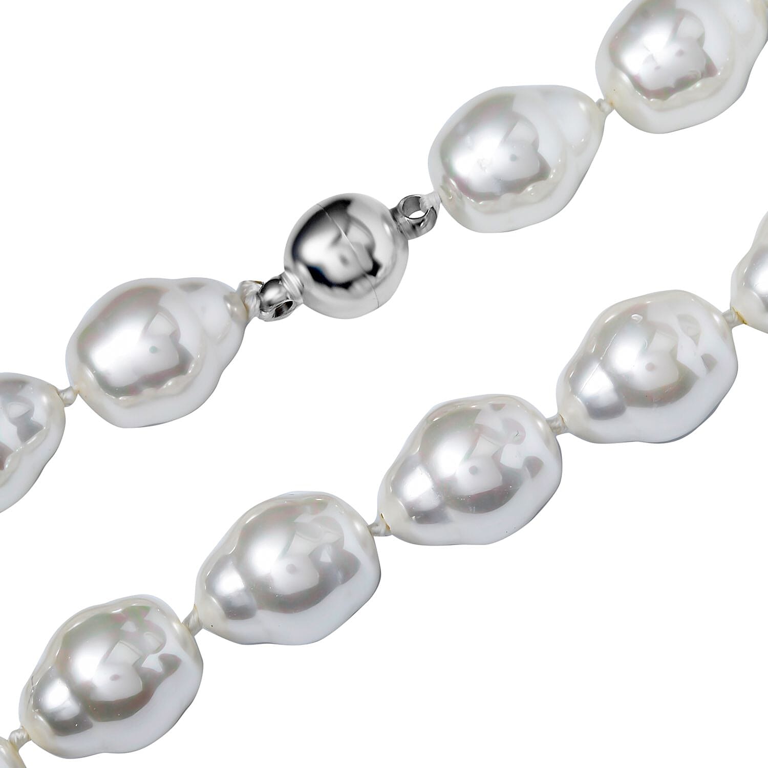 White Shell Pearl Necklace with Magnetic Clasp (Size - 20) in Rhodium Sterling Silver