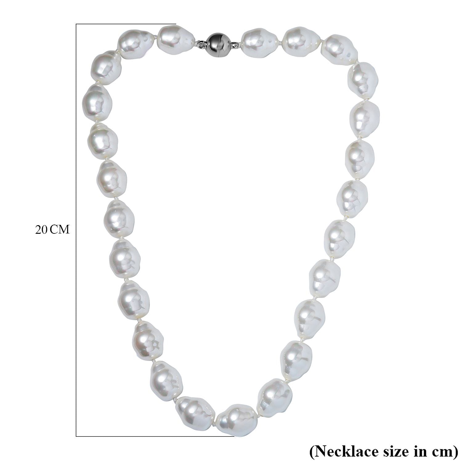 White Shell Pearl Necklace with Magnetic Clasp (Size - 20) in Rhodium Sterling Silver
