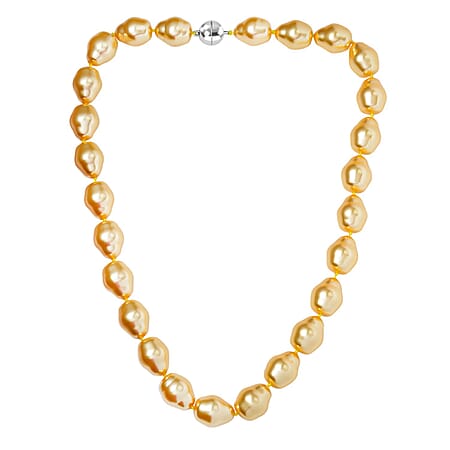 Golden Color Shell Pearl Necklace (Size - 20) in Rhodium Overlay Sterling Silver