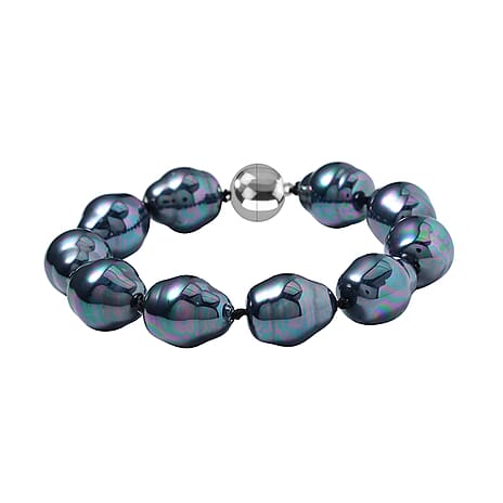 Peacock Color Shell Pearl  Bracelet (Size - 8) in rhodium Sterling Silver 0.01 ct  0.010  Ct.