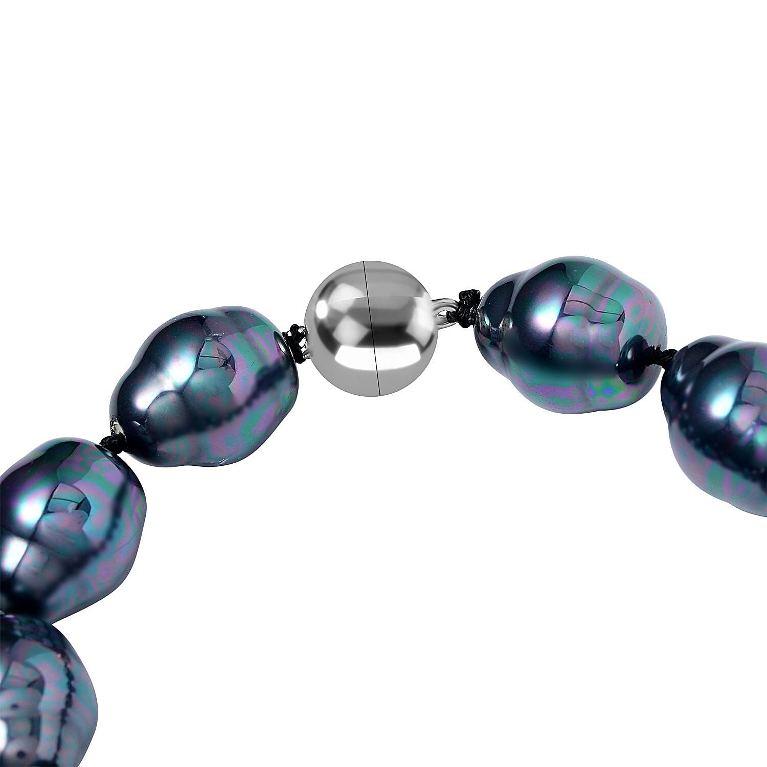 Peacock Color Shell Pearl Bracelet (Size - 8) in Rhodium Overlay Sterling Silver