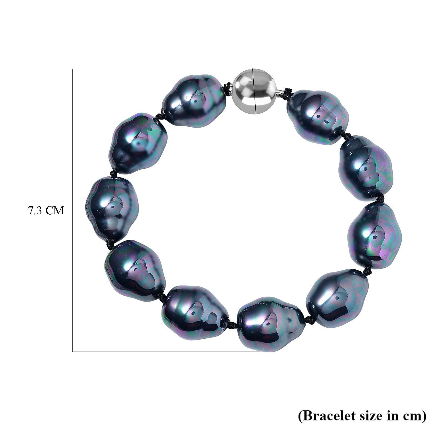 Peacock Color Shell Pearl Bracelet (Size - 8) in Rhodium Overlay Sterling Silver