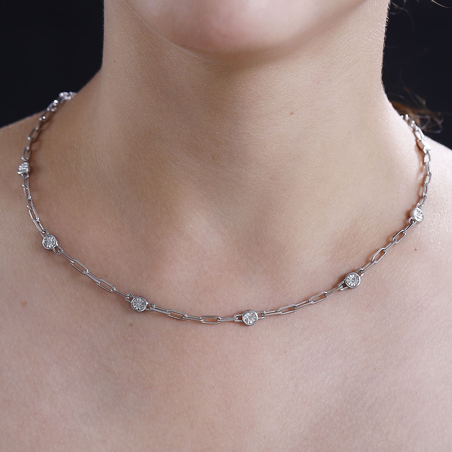 Designer Inspired- Diamond Station Necklace With Lobaster Clasp(Size - 18)