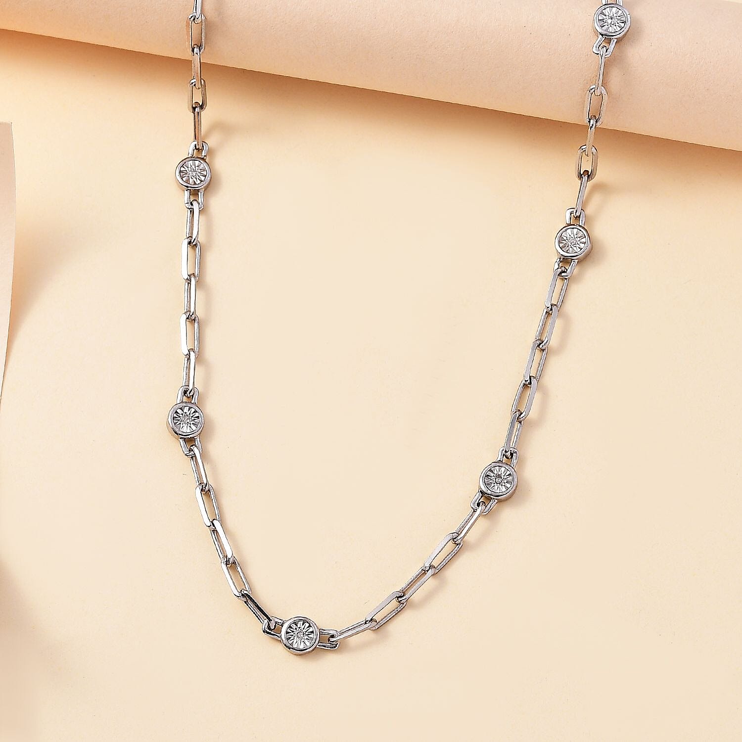 Designer Inspired- Diamond Station Necklace With Lobaster Clasp(Size - 18)