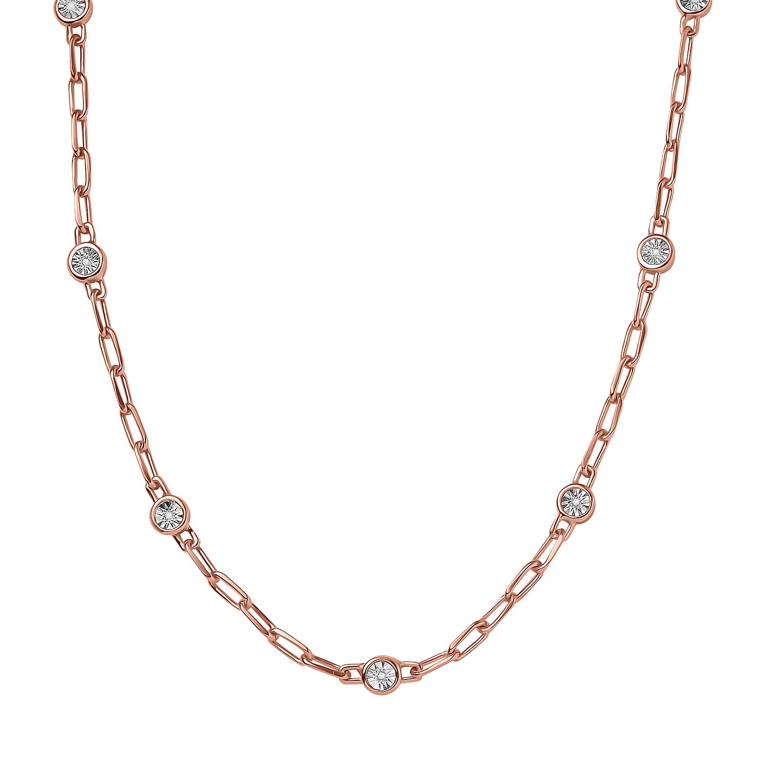 Designer Inspired- Diamond Station Necklace With Lobaster Clasp in Rose Gold Plating (Size - 18)