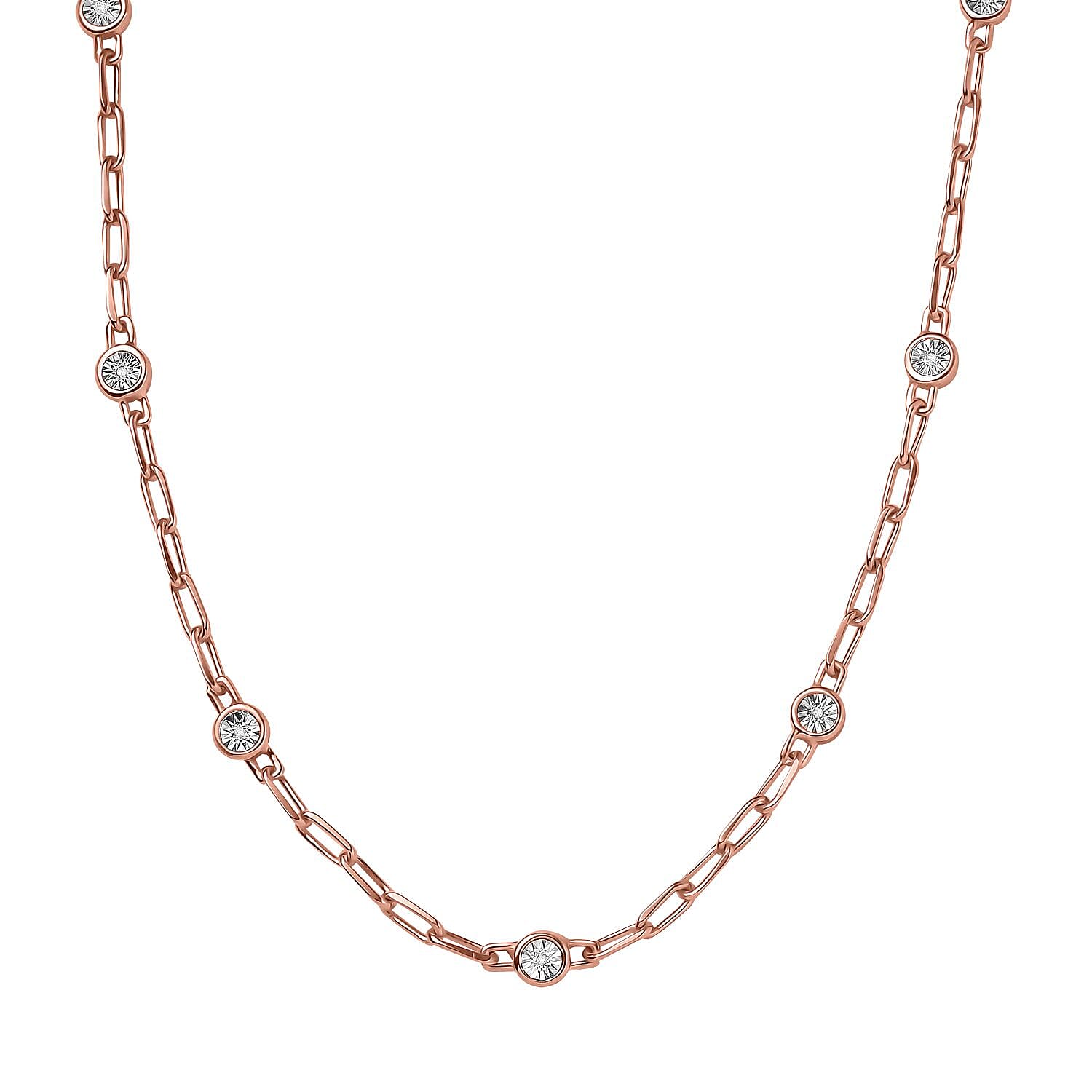 Designer Inspired- Diamond Station Necklace With Lobaster Clasp in Rose Gold Plating (Size - 18)