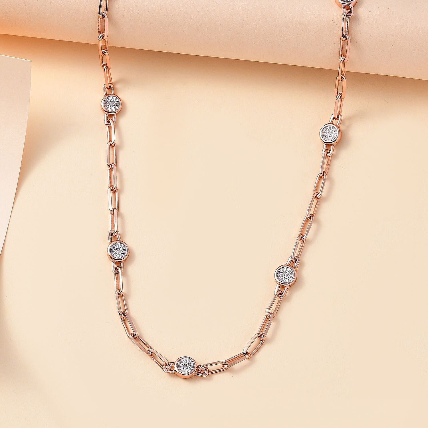 Designer Inspired- Diamond Station Necklace With Lobaster Clasp in Rose Gold Plating (Size - 18)