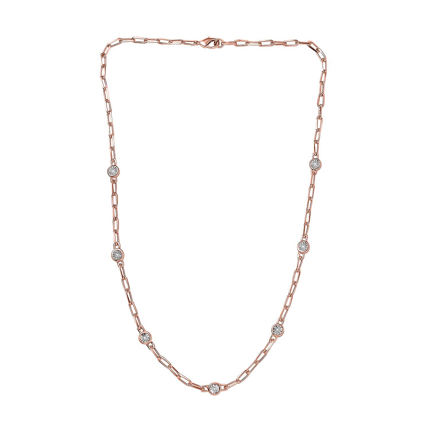 Designer Inspired- Diamond Station Necklace With Lobaster Clasp in Rose Gold Plating (Size - 18)