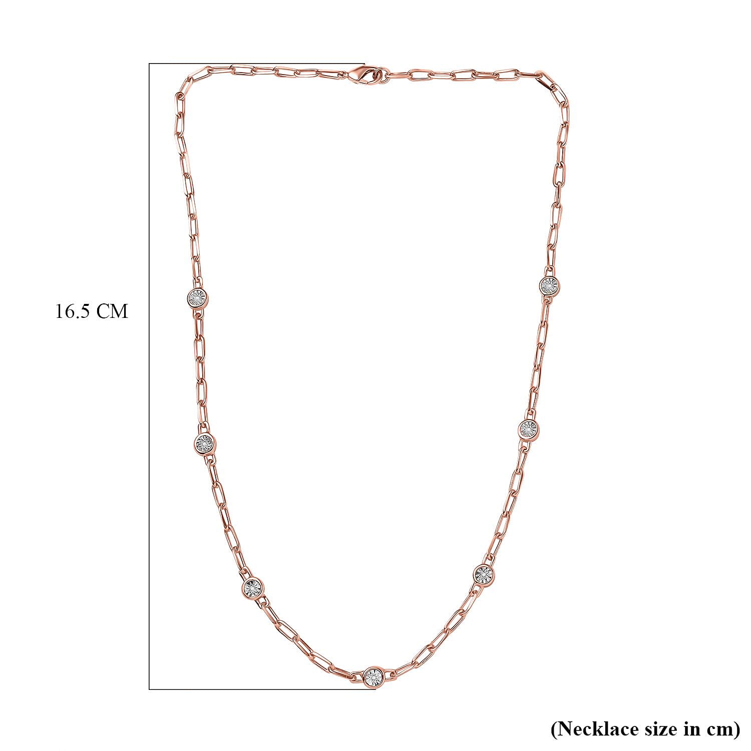 Designer Inspired- Diamond Station Necklace With Lobaster Clasp in Rose Gold Plating (Size - 18)