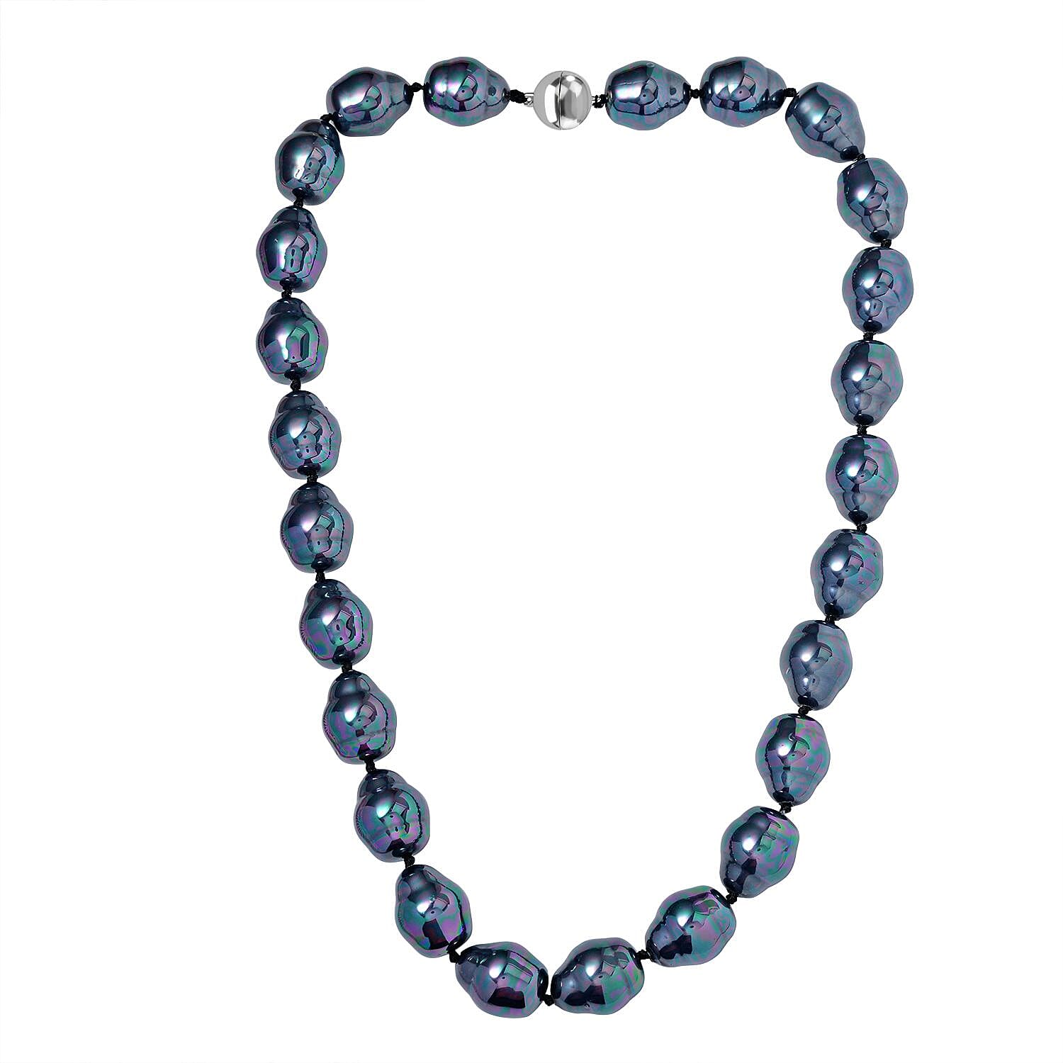 Peacock Colour Shell Pearl Sterling Silver Necklace (Size - 20)