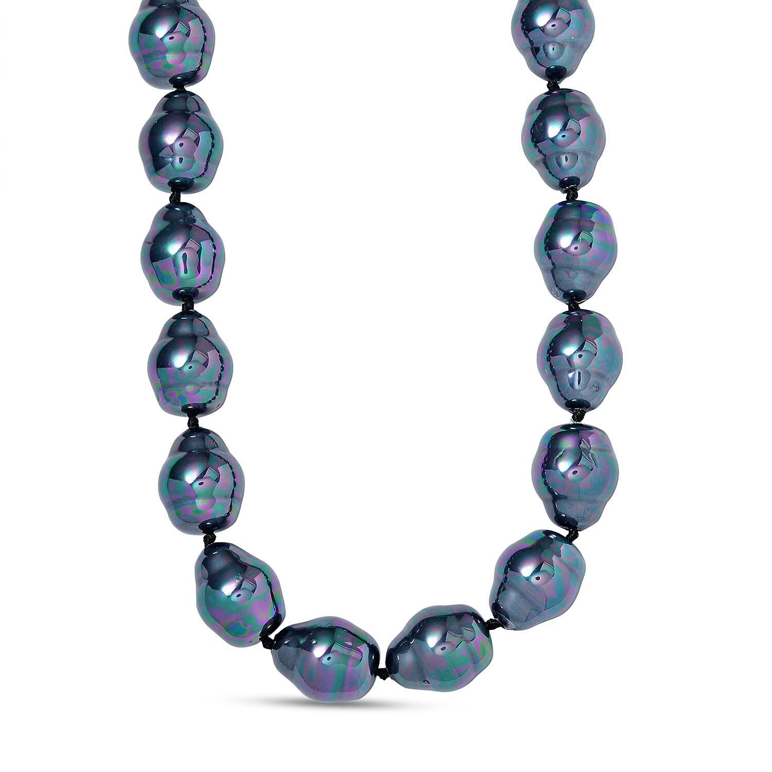 Peacock Colour Shell Pearl Sterling Silver Necklace (Size - 20)