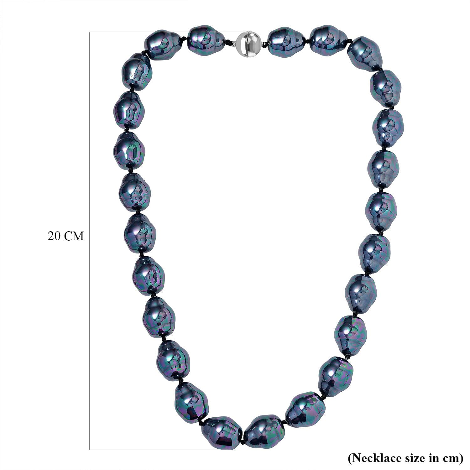 Peacock Colour Shell Pearl Sterling Silver Necklace (Size - 20)