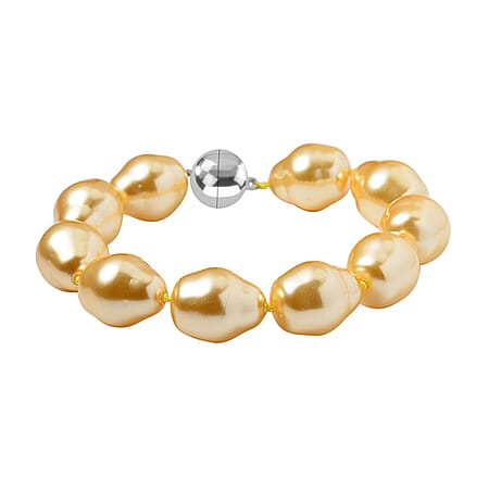 Golden Colour Shell Pearl Bracelet (Size - 8) in Sterling Silver with Rhodium Overlay