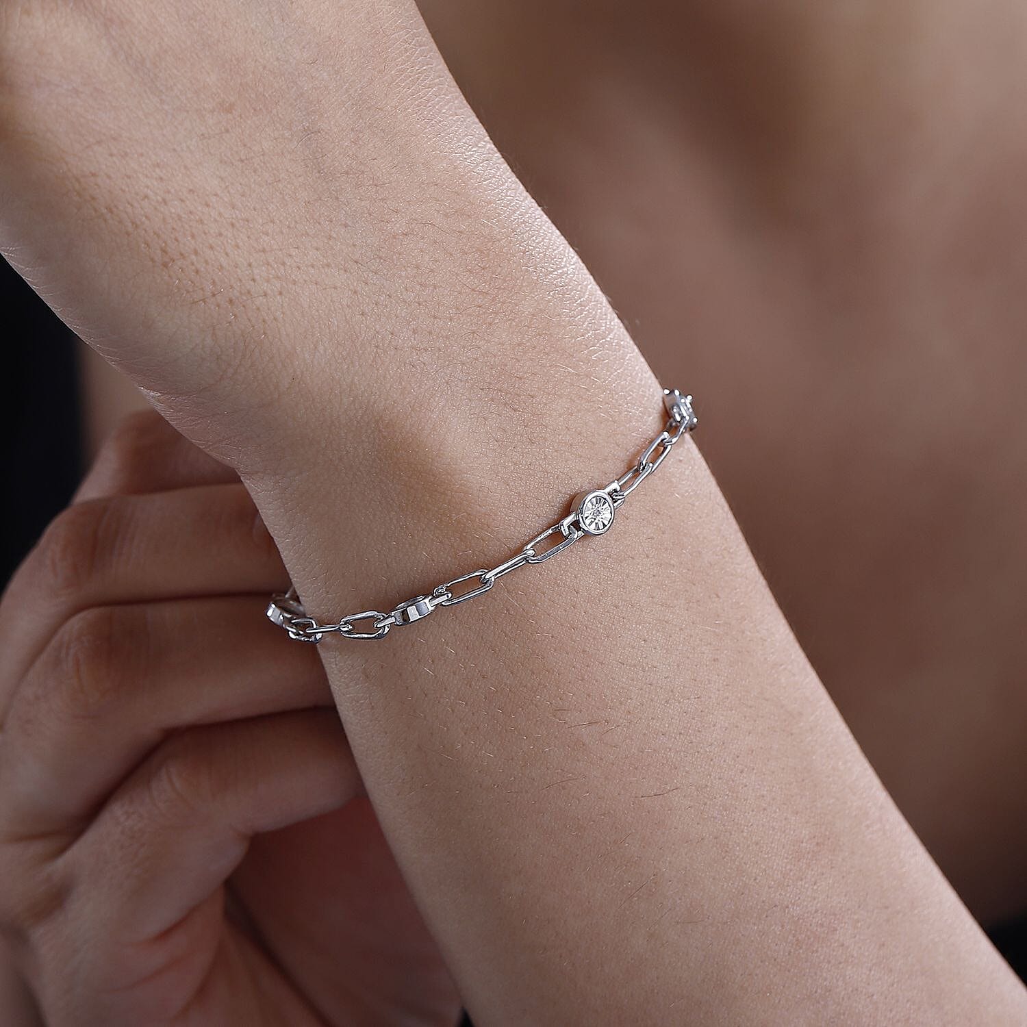 Designer Inspired - Diamond Station Bracelet (Size - 7.5)