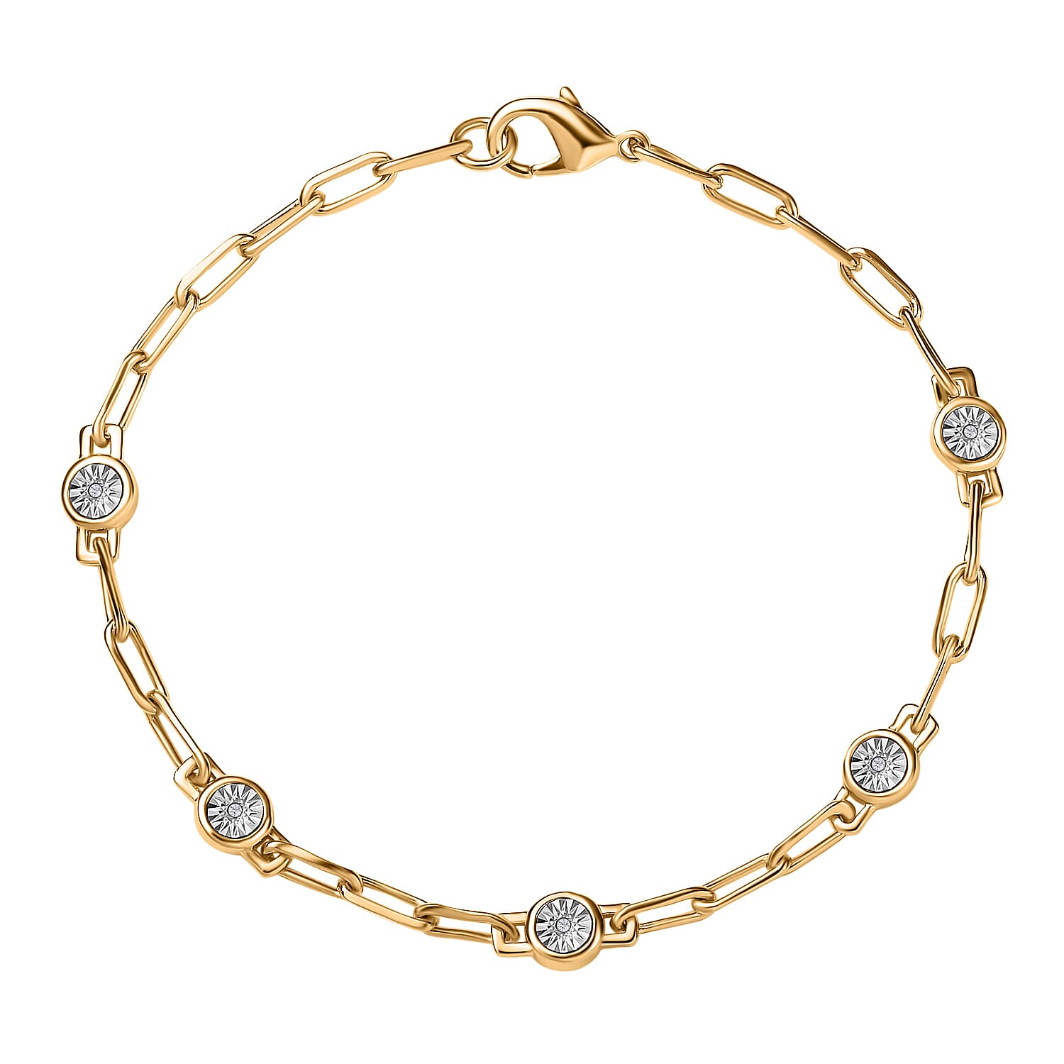 Designer Inspired - Diamond Station Bracelet With Lobaster Clasp Yellow Gold Plated (Size - 7.5)