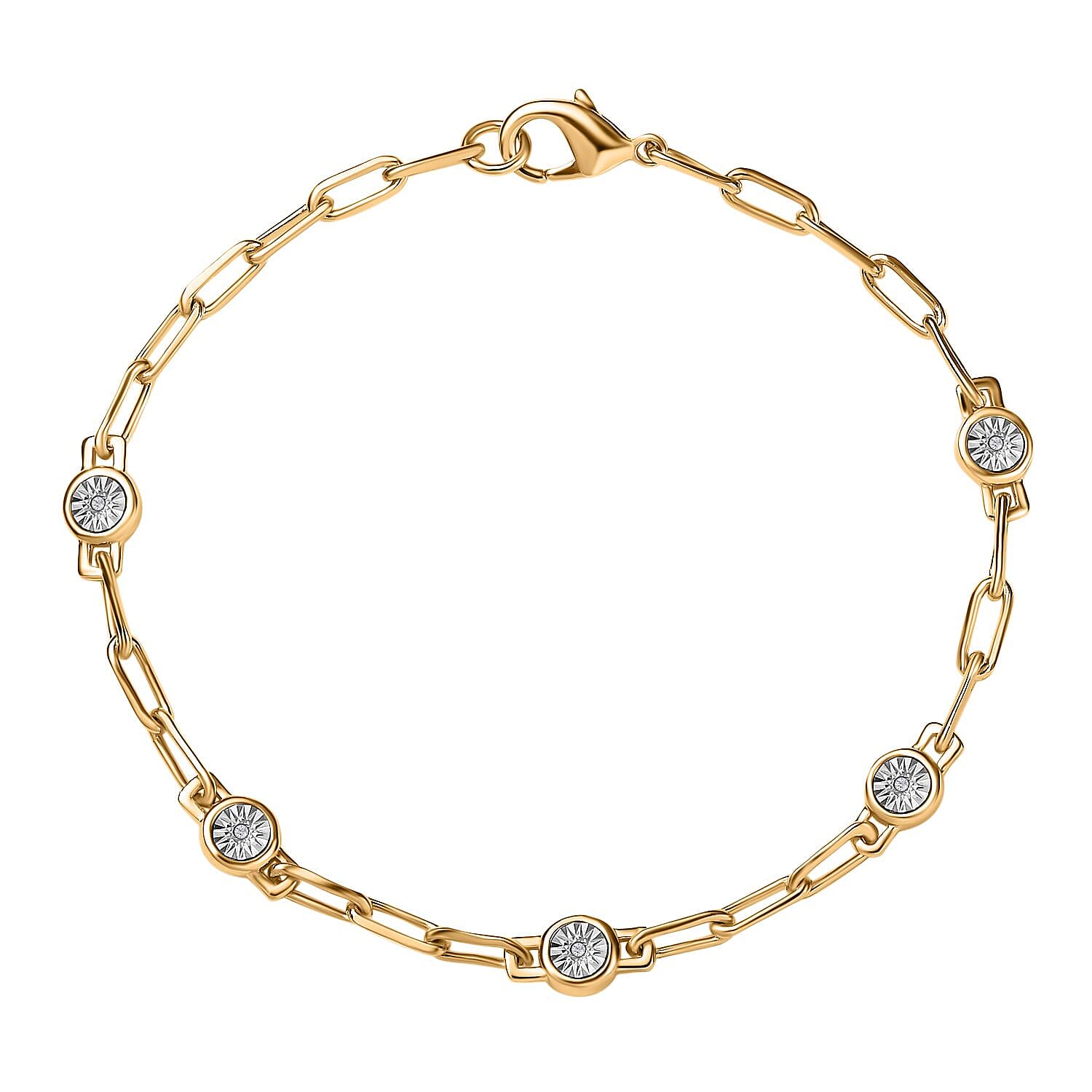 Designer Inspired - Diamond Station Bracelet With Lobaster Clasp Yellow Gold Plated (Size - 7.5)