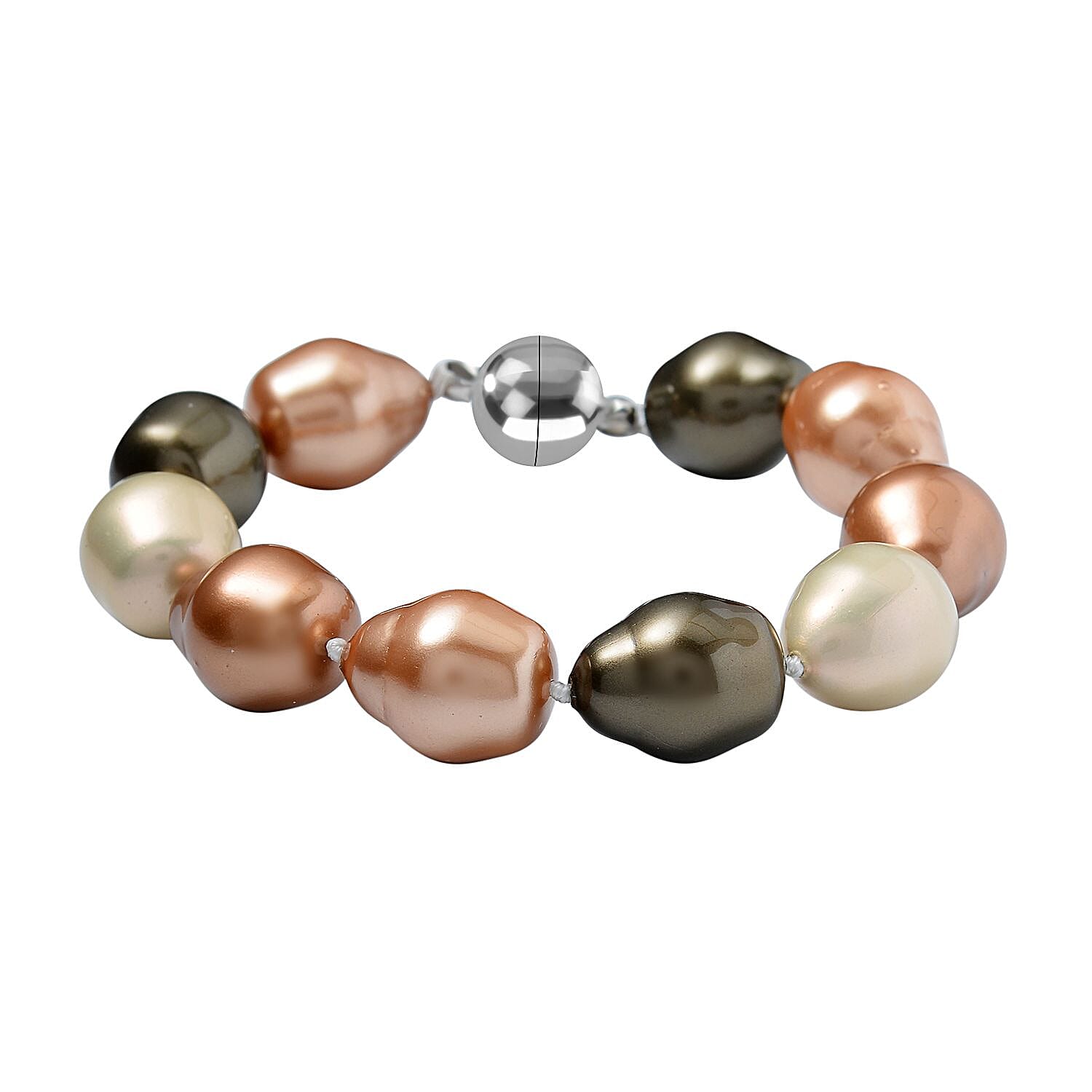 Multi Colour Baroque Shell Pearl  Bracelet (Size - 8) in Rhodium Overlay Sterling Silver