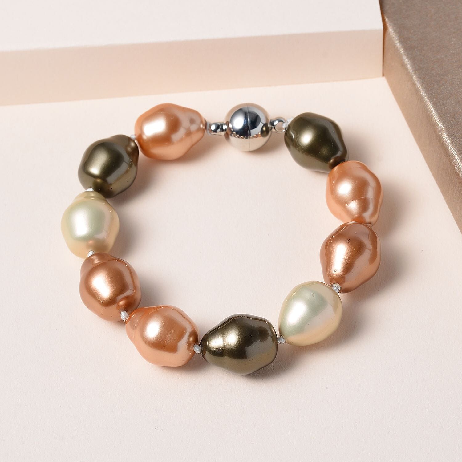 Multi Colour Baroque Shell Pearl  Bracelet (Size - 8) in Rhodium Overlay Sterling Silver
