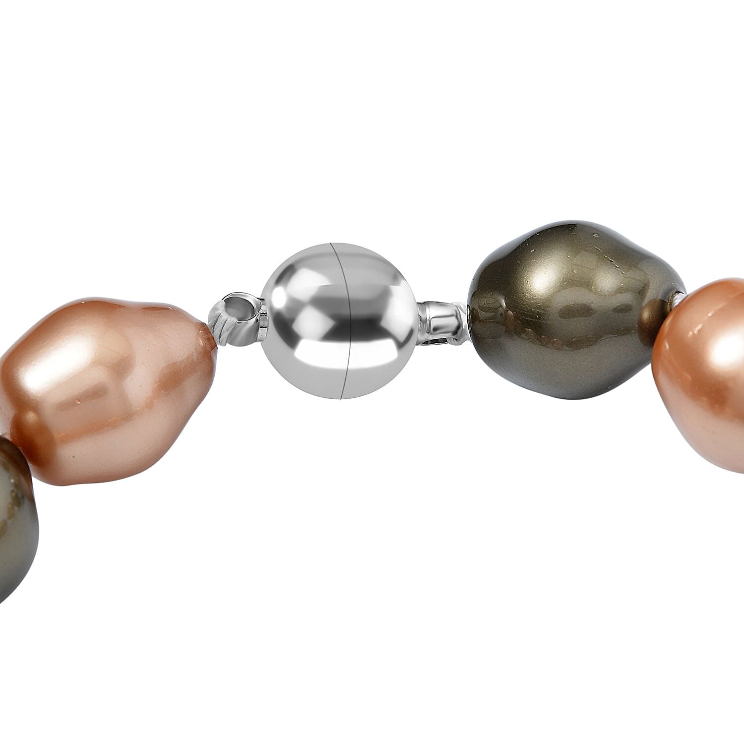 Multi Colour Baroque Shell Pearl  Bracelet (Size - 8) in Rhodium Overlay Sterling Silver