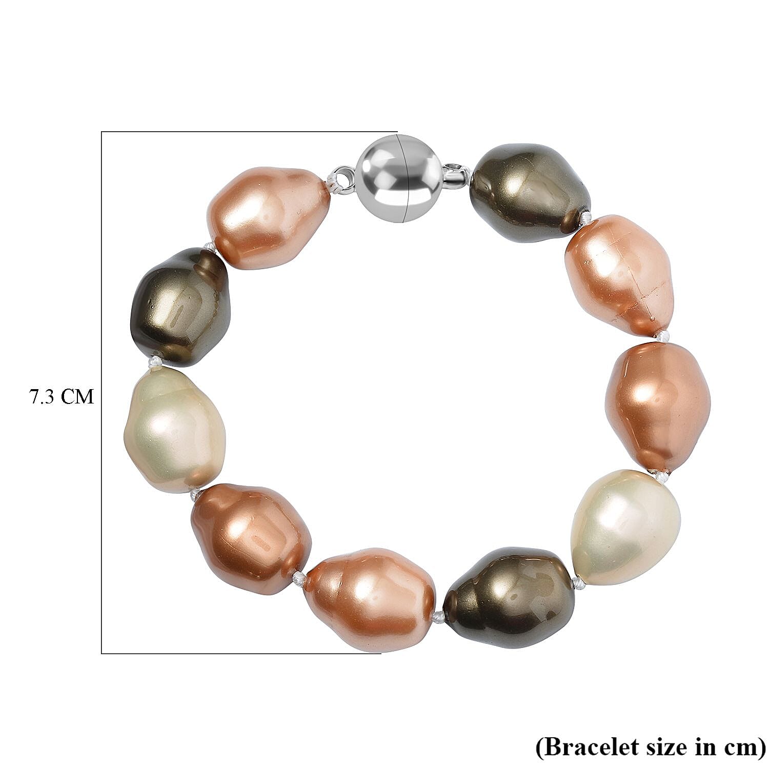 Multi Colour Baroque Shell Pearl  Bracelet (Size - 8) in Rhodium Overlay Sterling Silver