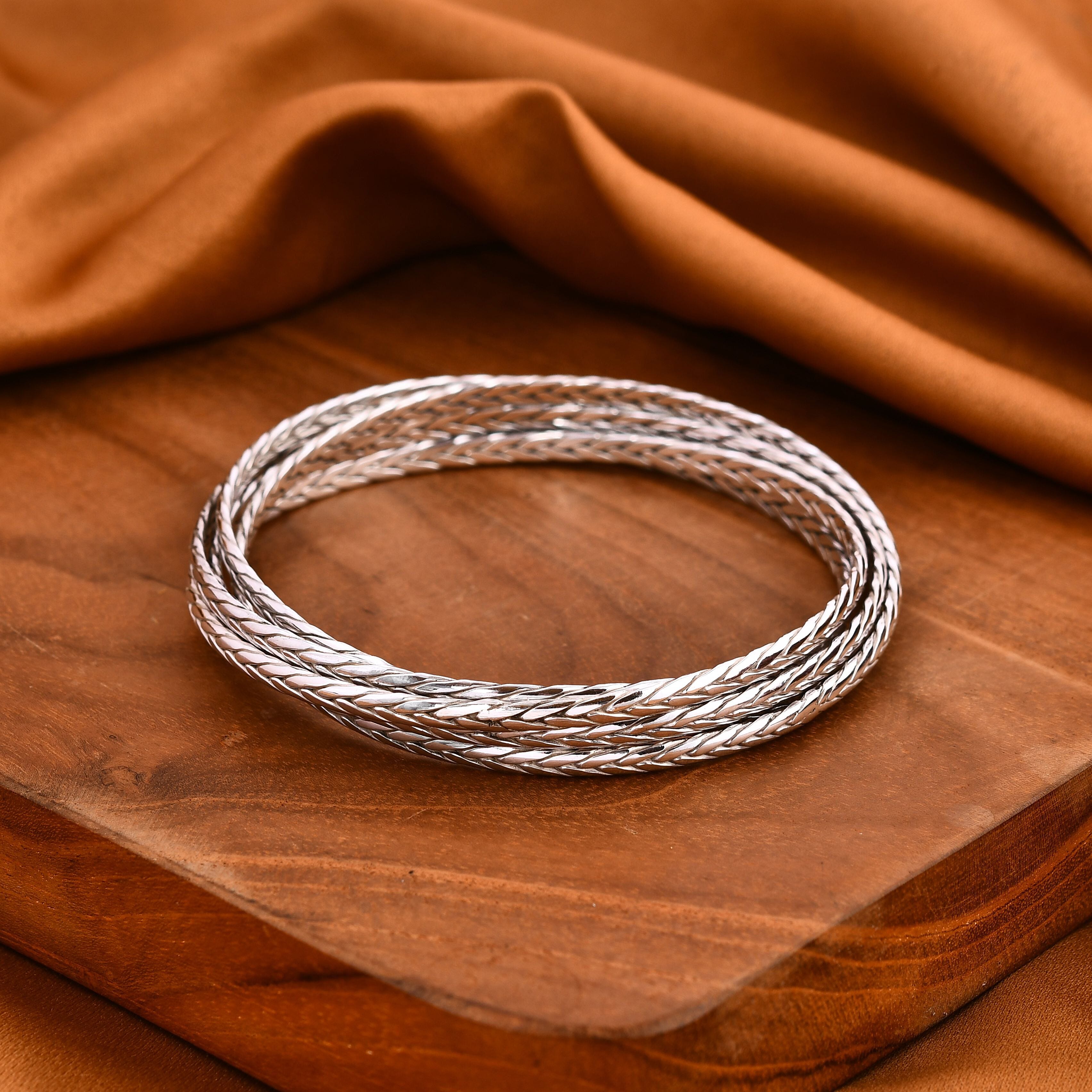 Royal Bali Collection- Limited Edition- Designer Multi Strand Weave Bangle in Sterling Silver, Silver Wt. 43.01 Gms