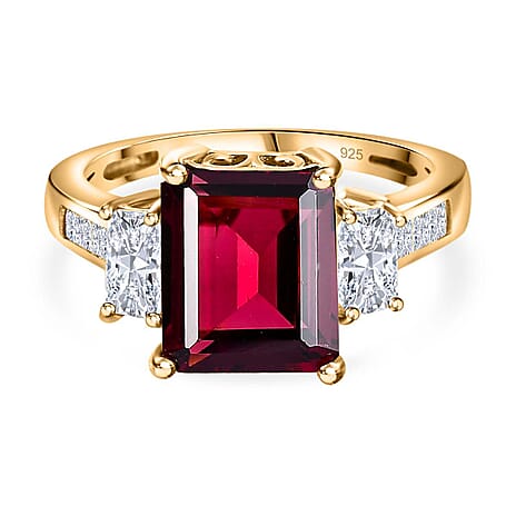 Orissa Natural Rhodolite Garnet & Moissanite Ring in 18K YG Vermeil Plated Sterling Silver 5.11 Ct