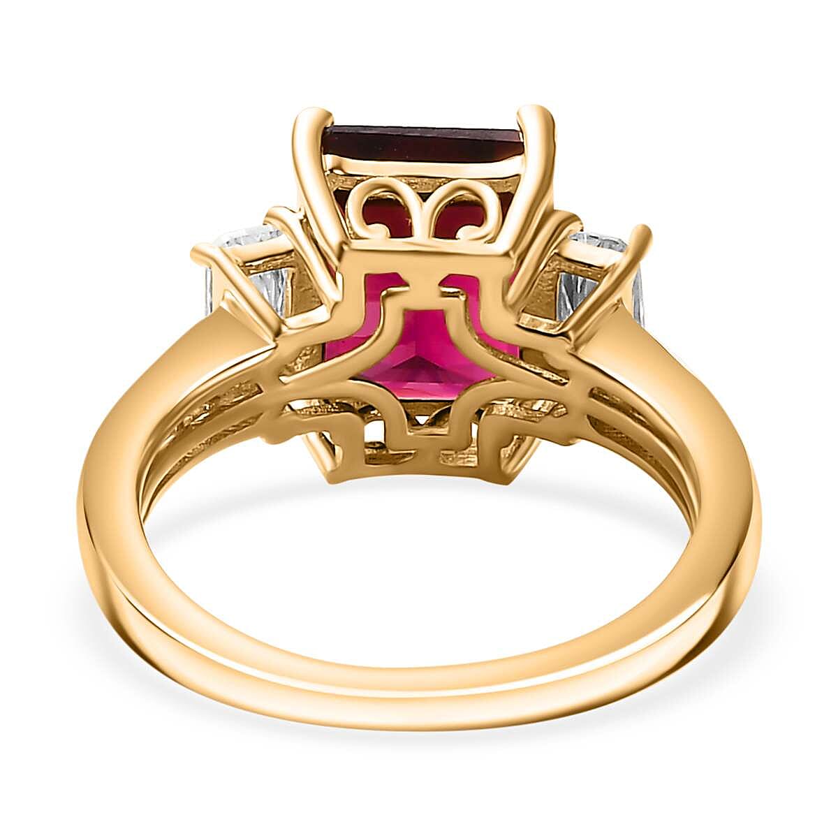 Orissa Natural Rhodolite Garnet & Moissanite Ring in 18K YG Vermeil Plated Sterling Silver 5.11 Ct