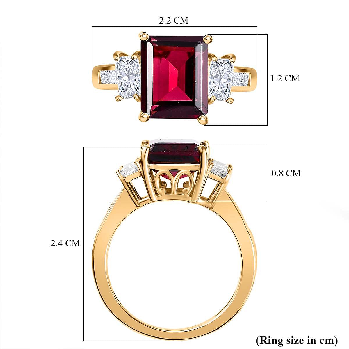 Orissa Natural Rhodolite Garnet & Moissanite Ring in 18K YG Vermeil Plated Sterling Silver 5.11 Ct